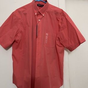 Salmon Short Sleeve Men's Shirt pink travel smart roundtree sz L New